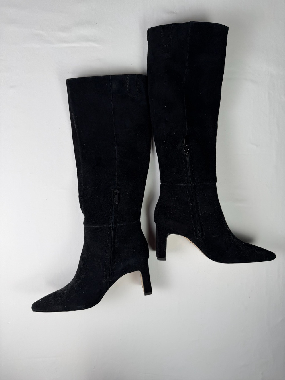 Classic Sam Edelman Sylvia Style Knee High Suede Black Boots side half zip 6 - Picture 4 of 16
